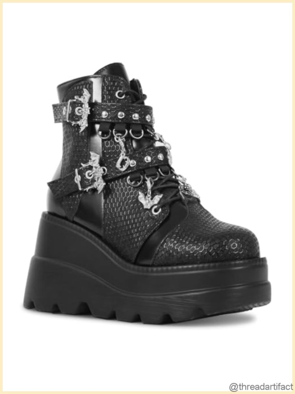 Goth Chunky Platform Ankle Boots Faux Leather Wedge Combat Bootie Women